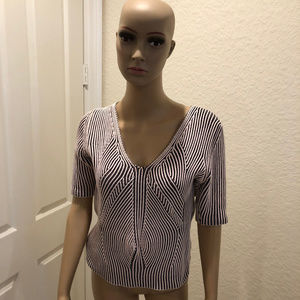 CARVEN textured pink and black striped pullover